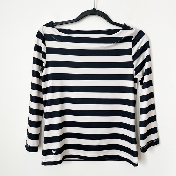 Dudley Stephens Tops - NWT Dudley Stephens Bar Harbor Boatneck Top Black Cream Cabana‎ Stripe Womens XS
